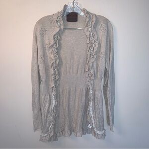 Anthropologie Cream Ruffled Cardigan